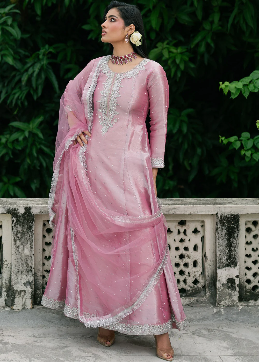 Pastel Pink Organza Peshwas Dress Ireland Wedding Wear - Image 7