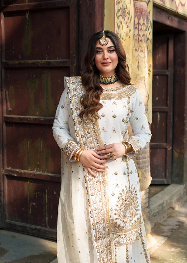 White Embroidered Chiffon Wedding Suit Ireland Women - Image 6