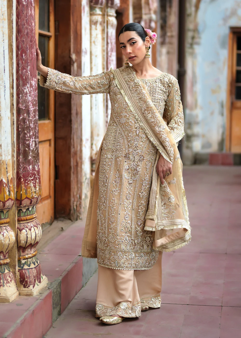Beige Net Pakistani Wedding Suit for Women Ireland - Image 9