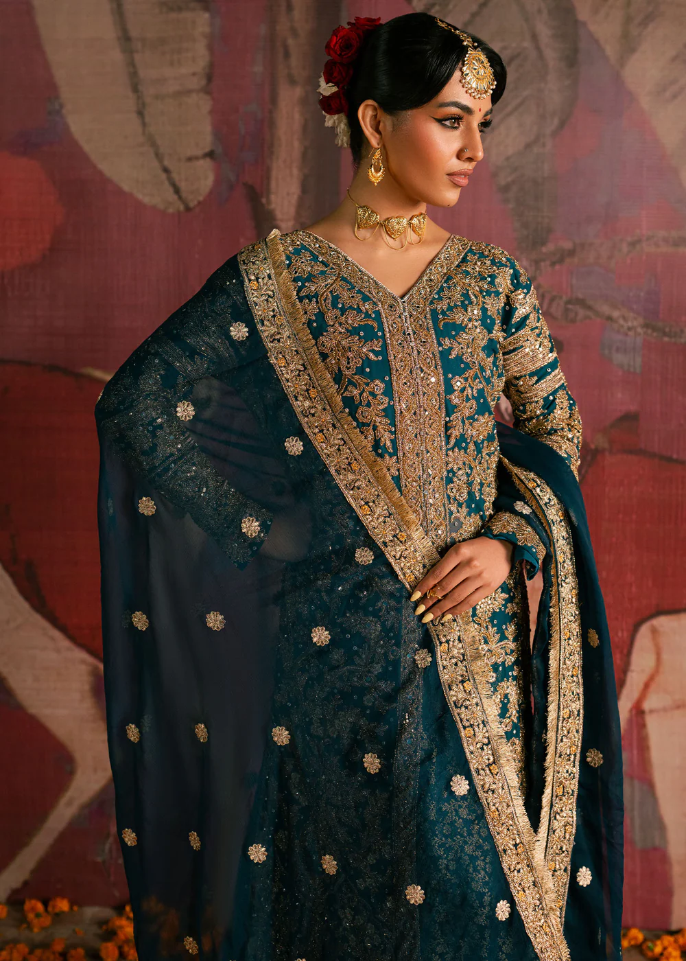 Teal Pakistani Chiffon Lehenga Dress in Ireland - Image 7