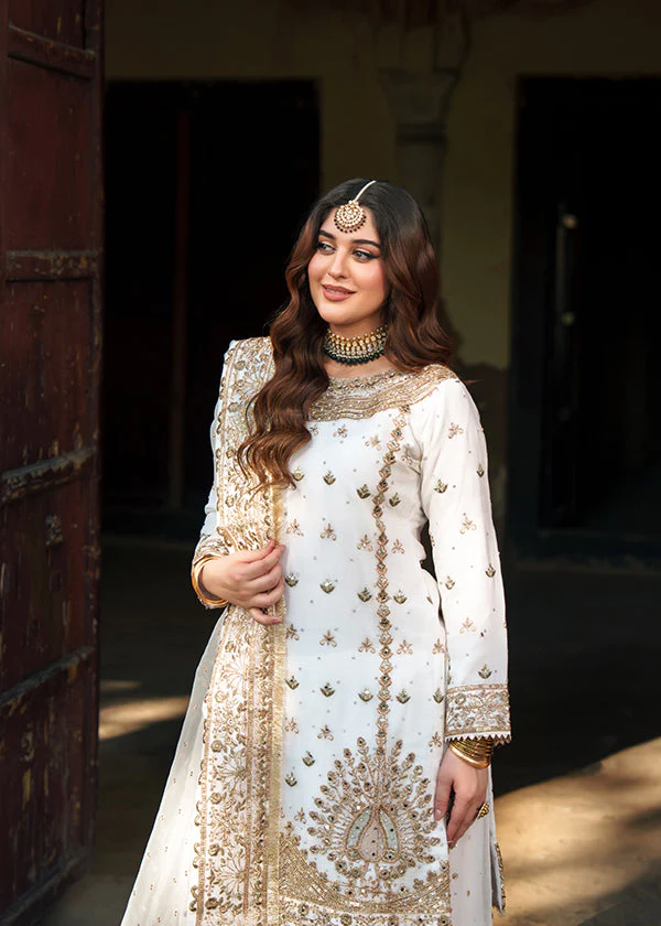 White Embroidered Chiffon Wedding Suit Ireland Women - Image 12