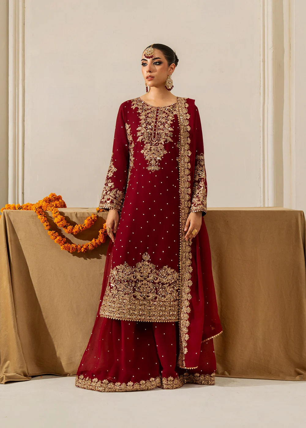 Maroon Sharara Party Wear Dress for Women Ireland - Image 9