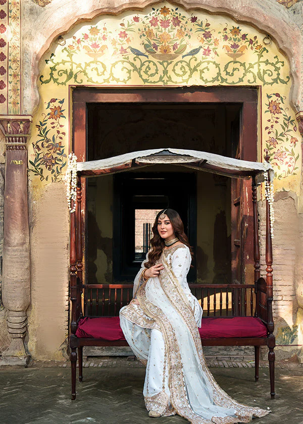 White Embroidered Chiffon Wedding Suit Ireland Women - Image 5