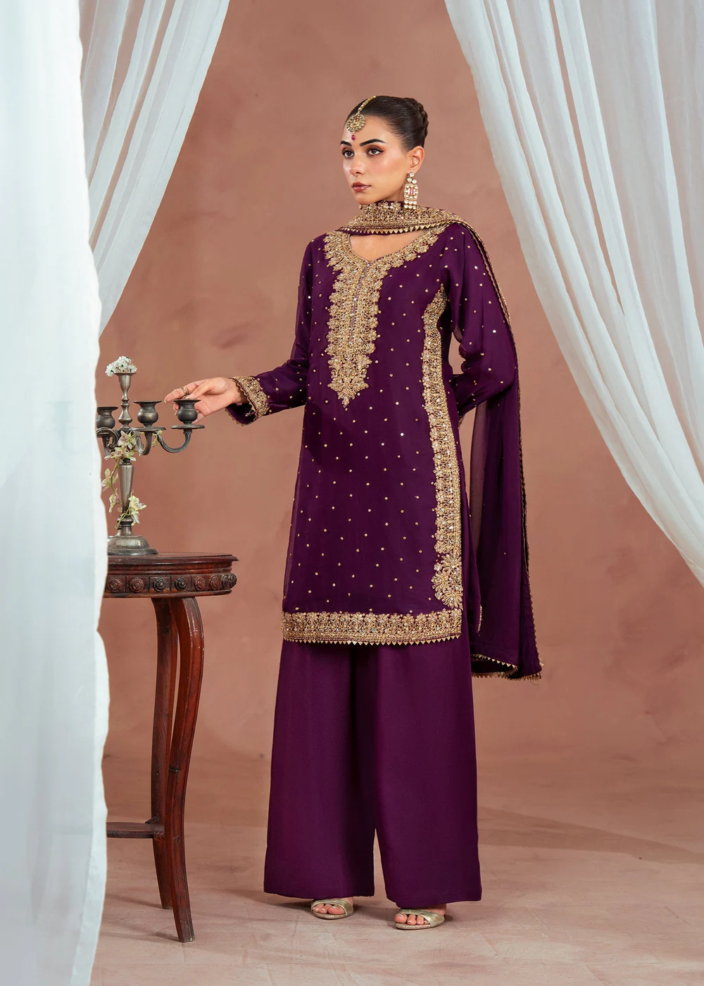 Plum Party Wear Short Kurta Dress for Women Ireland - Image 2