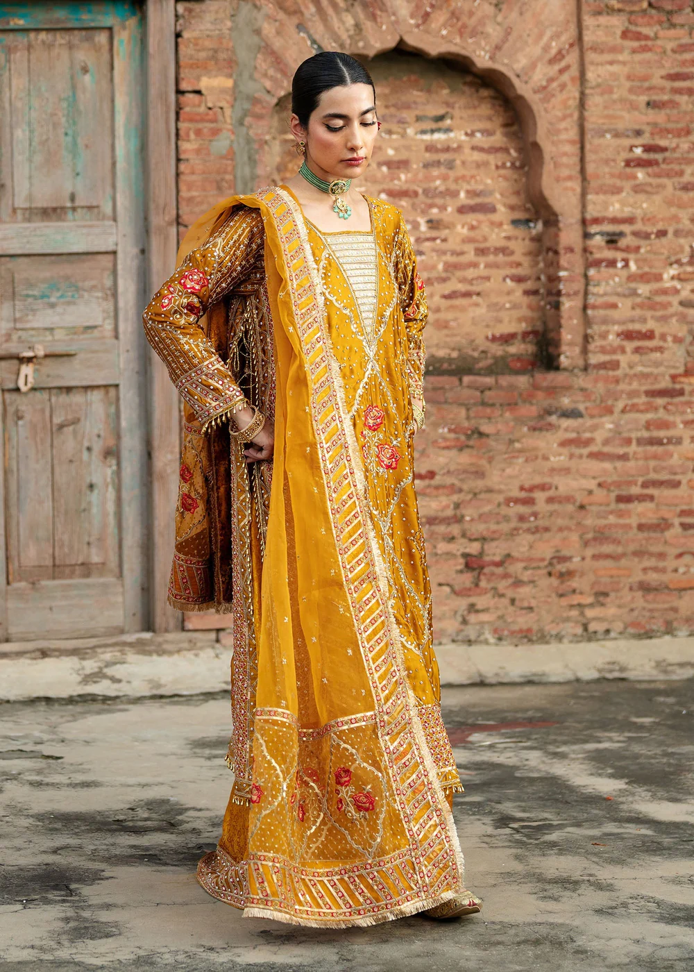 Mustard Jamawar Lehenga Suit for Weddings in Ireland - Image 7