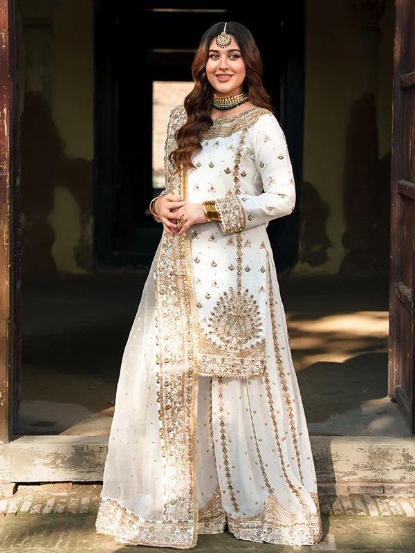 White Embroidered Chiffon Wedding Suit Ireland Women