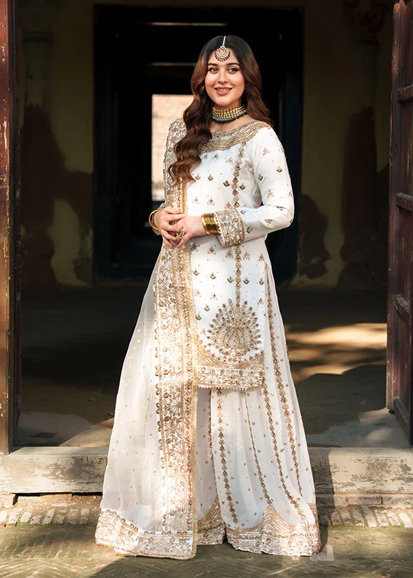 White Embroidered Chiffon Wedding Suit Ireland Women