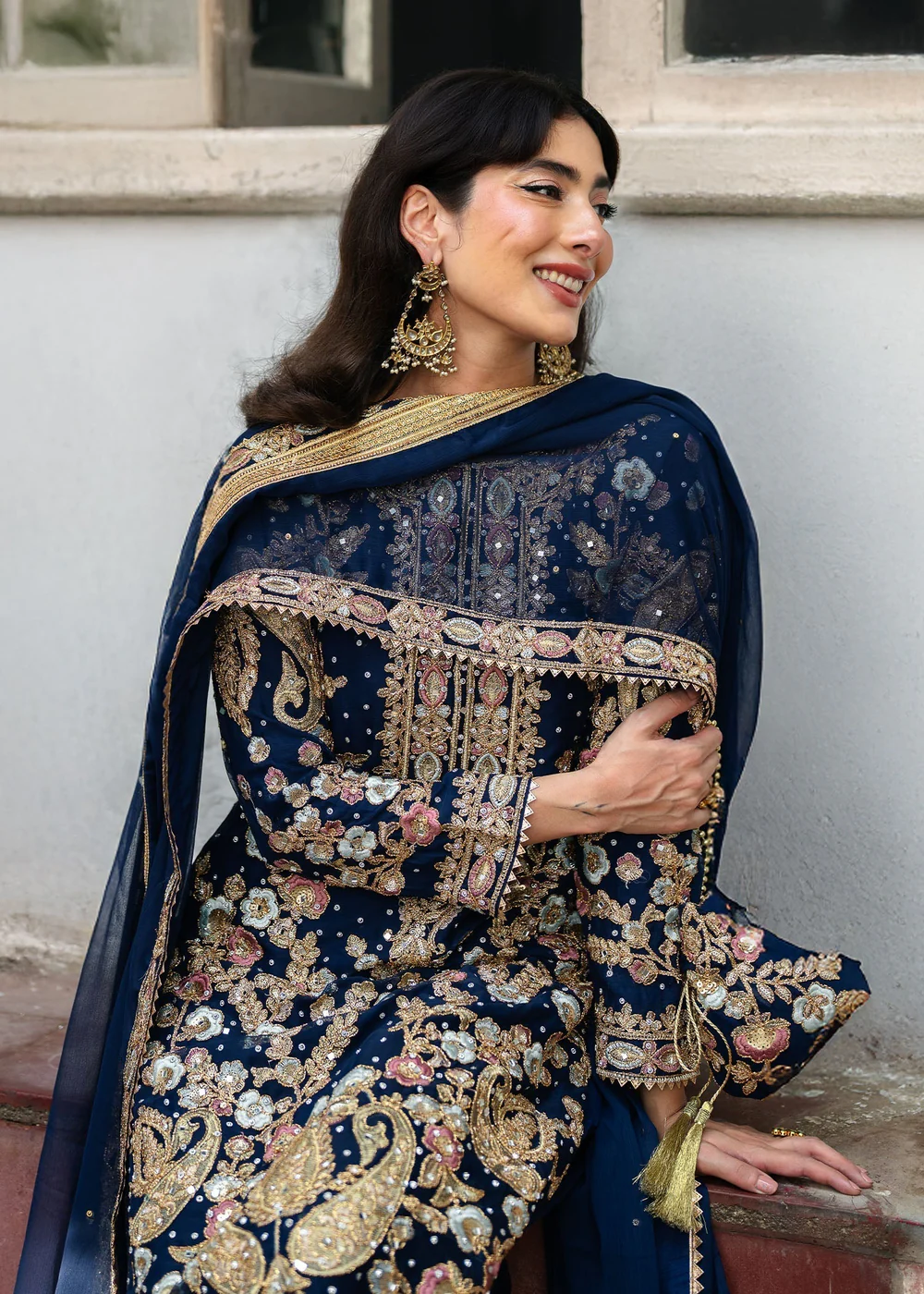 Royal Blue Chiffon Pakistani Wedding Suit Ireland - Image 7