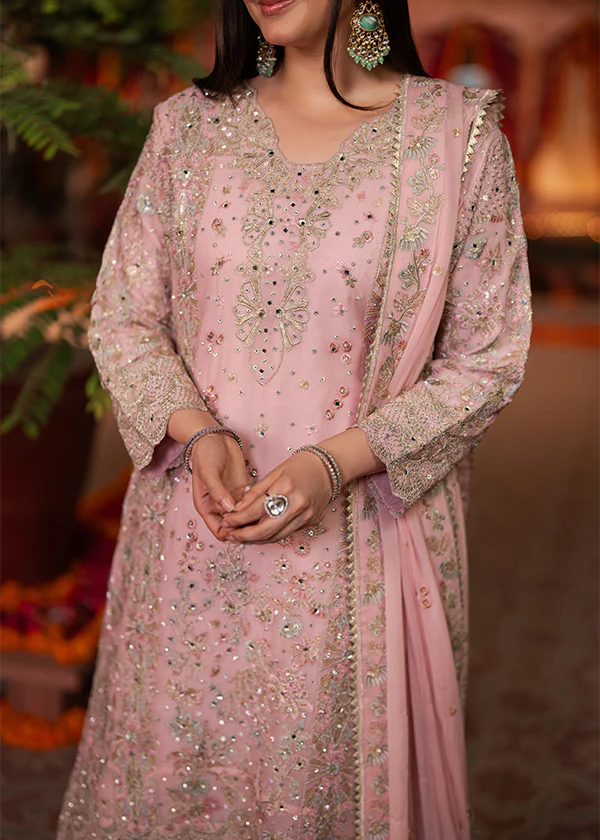 Blush Pink Embroidered Chiffon Suit for Women Ireland - Image 7
