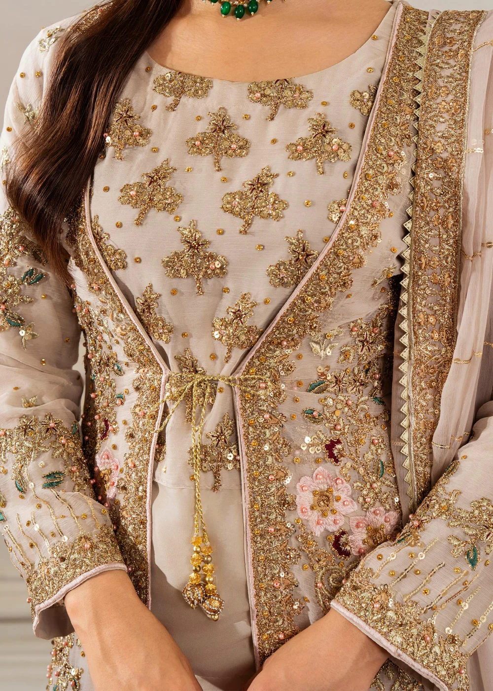 Beige Flared Gown Party Wear Dress for Women Ireland - Image 6