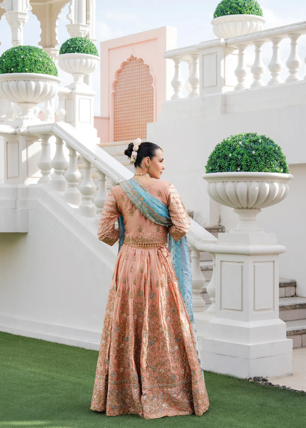 Peach Pink Lehenga Dress Ireland Wedding Party Wear Suit - Image 4