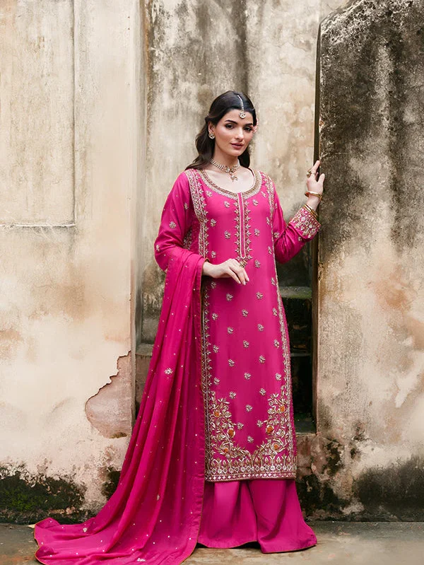 Shocking Pink Silk Party Wear Suit for Women Ireland