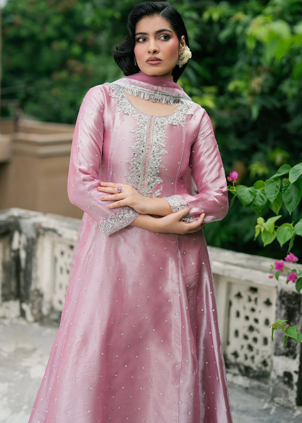 Pastel Pink Organza Peshwas Dress Ireland Wedding Wear - Image 5