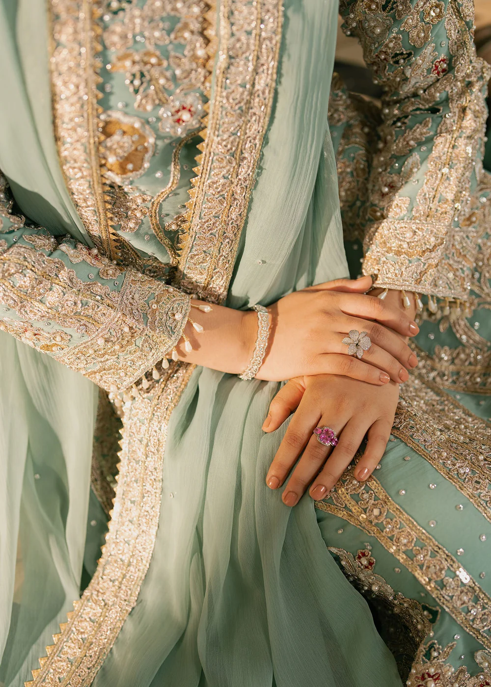 Mint Green Chiffon Embroidered Suit Ireland Formal Wear - Image 2