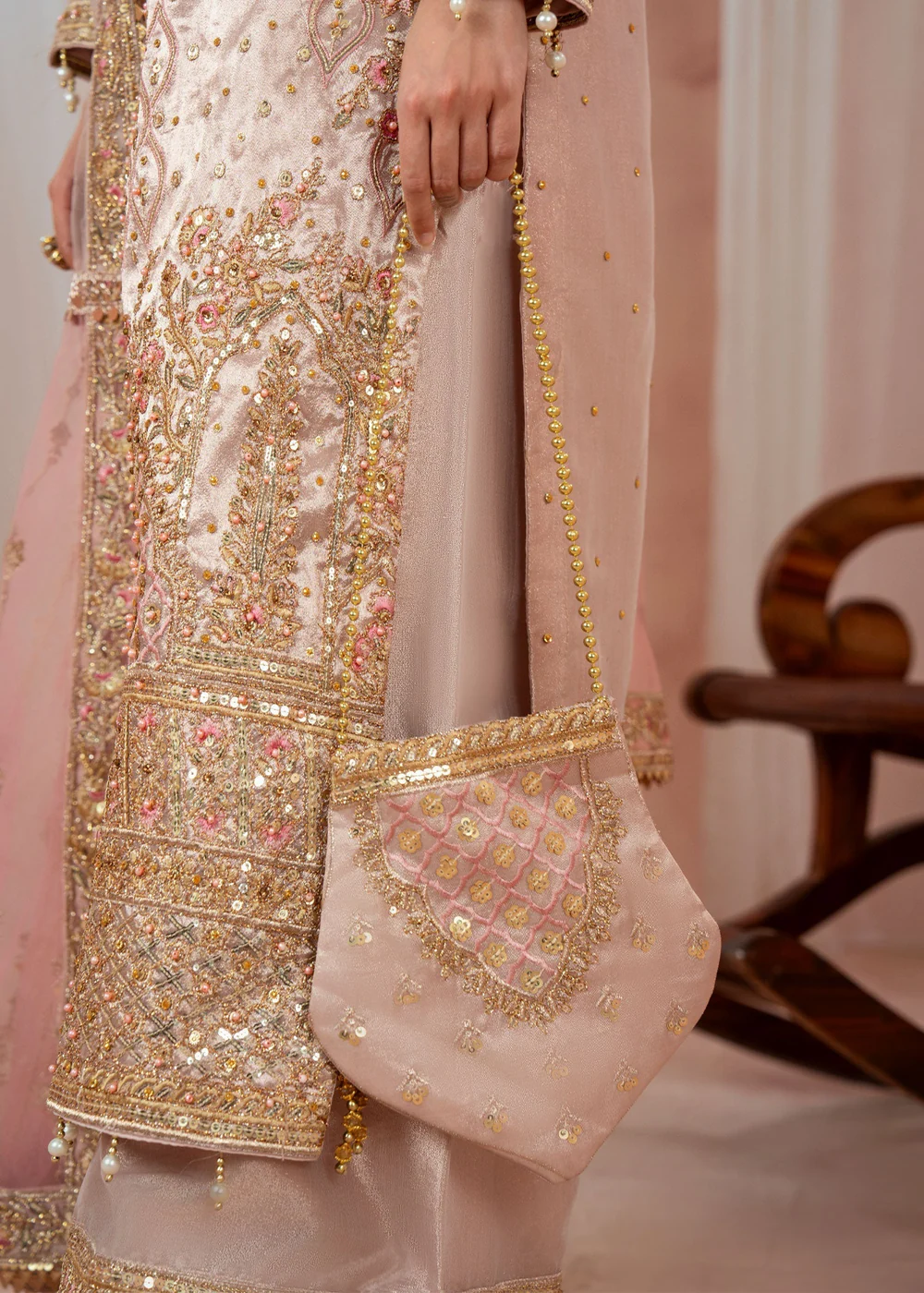 Tea Rose Pink Zari Net Long Kurta Dress Ireland - Image 6