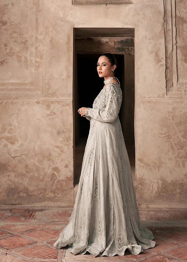 Grey Silk Maxi Party Wear Dress for Women Ireland - Image 8