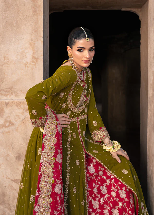 Olive Green Silk Party Wear Maxi Suit Ireland - Image 5