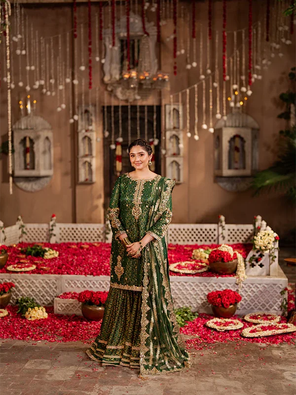 Emerald Green Gharara Dress Ireland Wedding Outfit Set