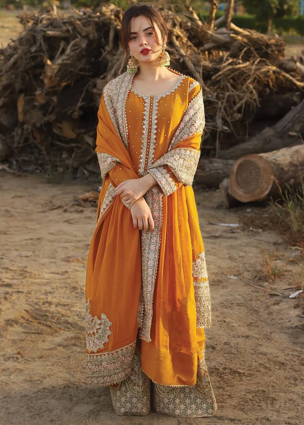 Orange Embroidered Chiffon Wedding Suit Ireland Women - Image 7