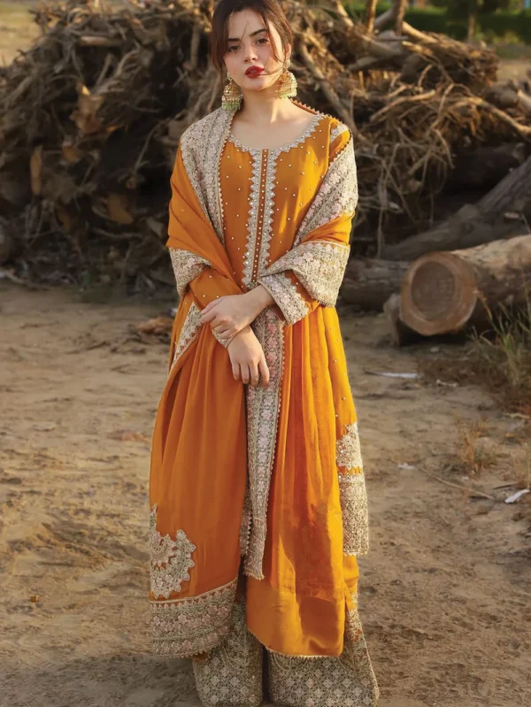Orange Embroidered Chiffon Wedding Suit Ireland Women