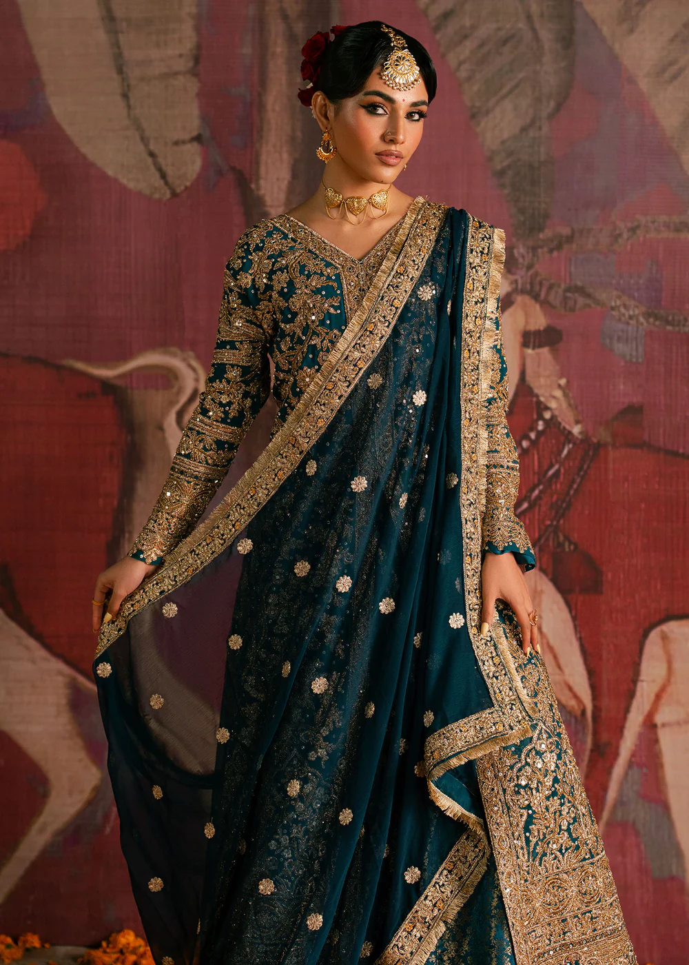 Teal Pakistani Chiffon Lehenga Dress in Ireland - Image 5