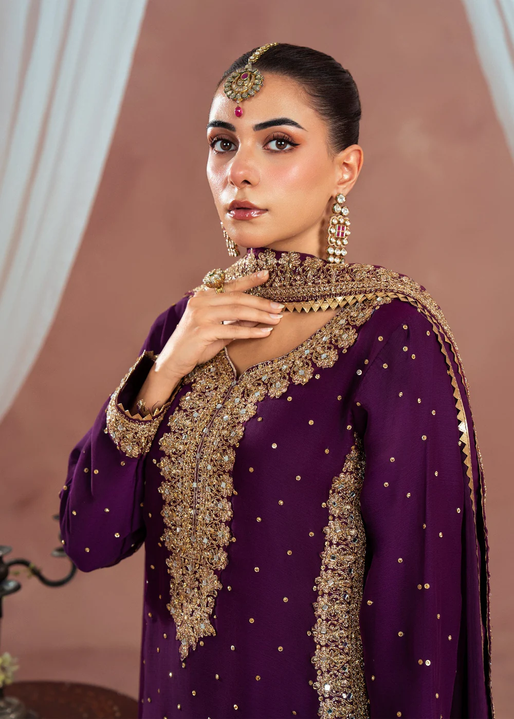 Plum Party Wear Short Kurta Dress for Women Ireland - Image 7
