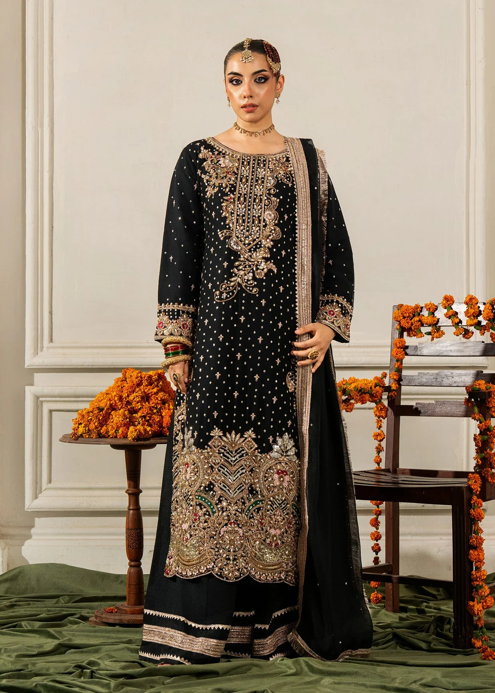 Black Chiffon Long Kurta Party Wear Suit Ireland