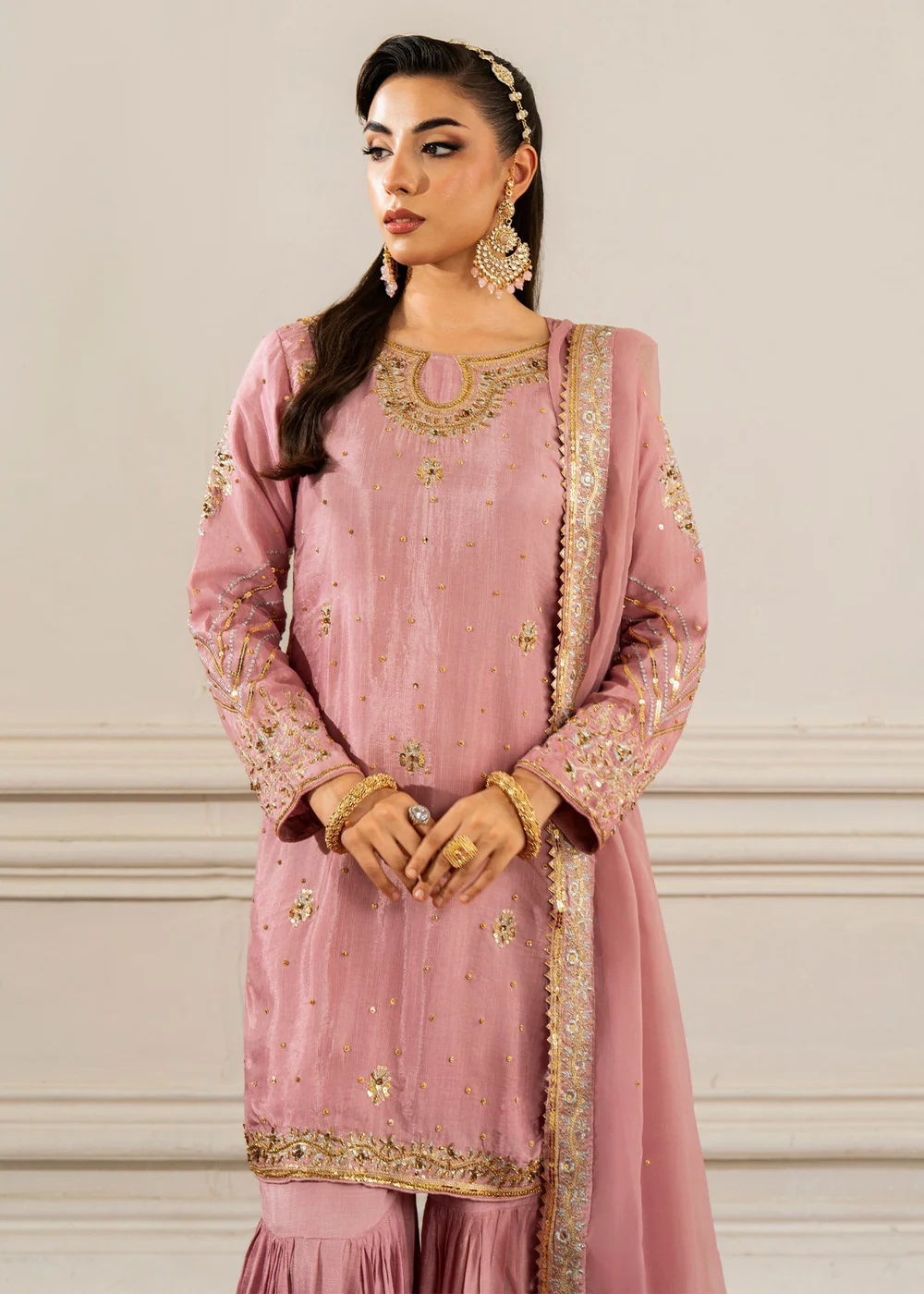 Mauve Pink Gharara Party Wear Suit for Women Ireland - Image 2