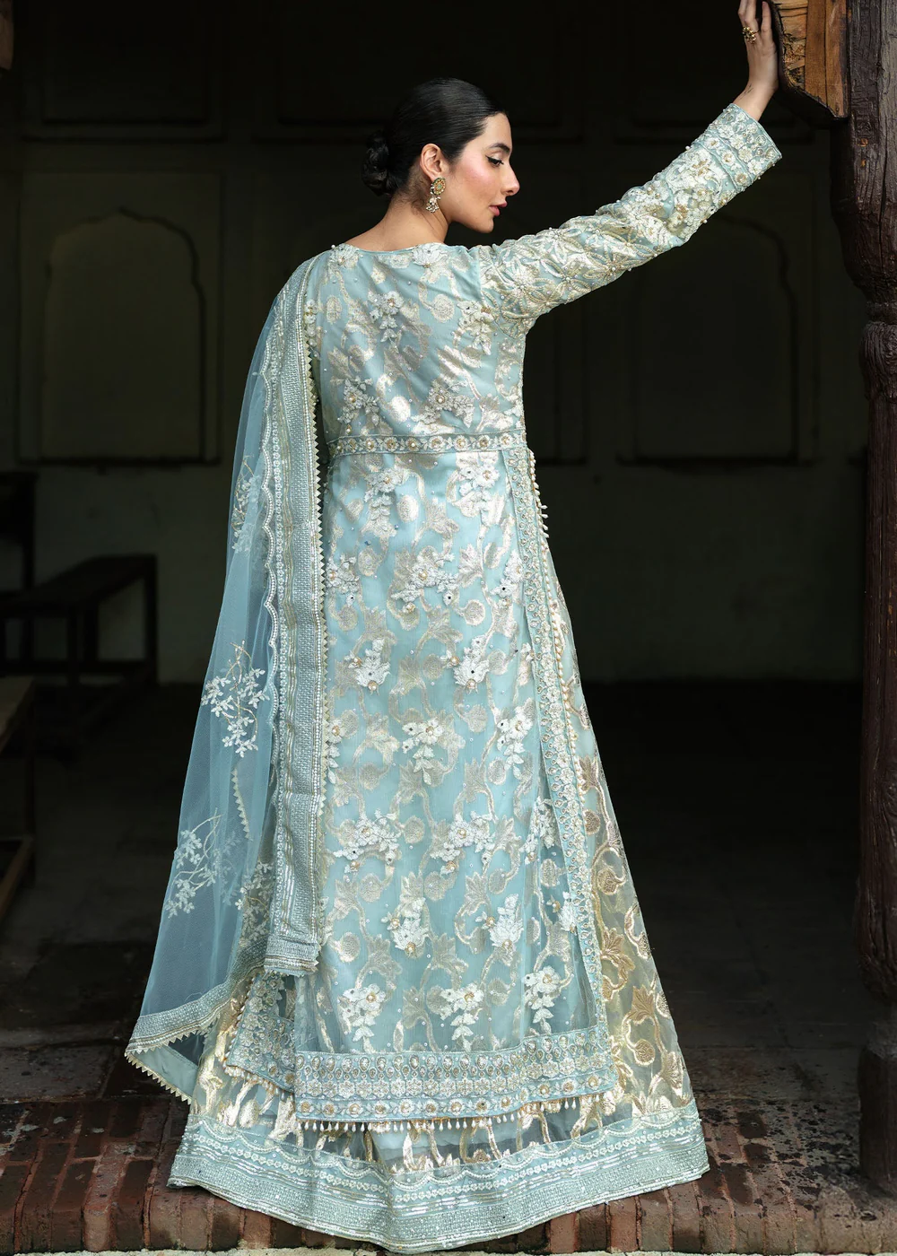 Sky Blue Net Lehenga Suit for Wedding Wear in Ireland - Image 7