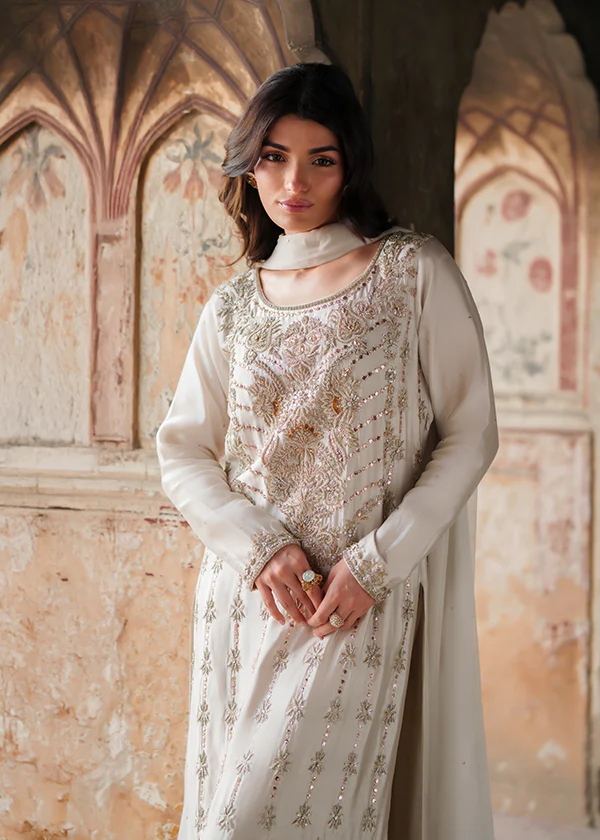 Off White Chiffon Party Wear Suit for Women Ireland - Image 4