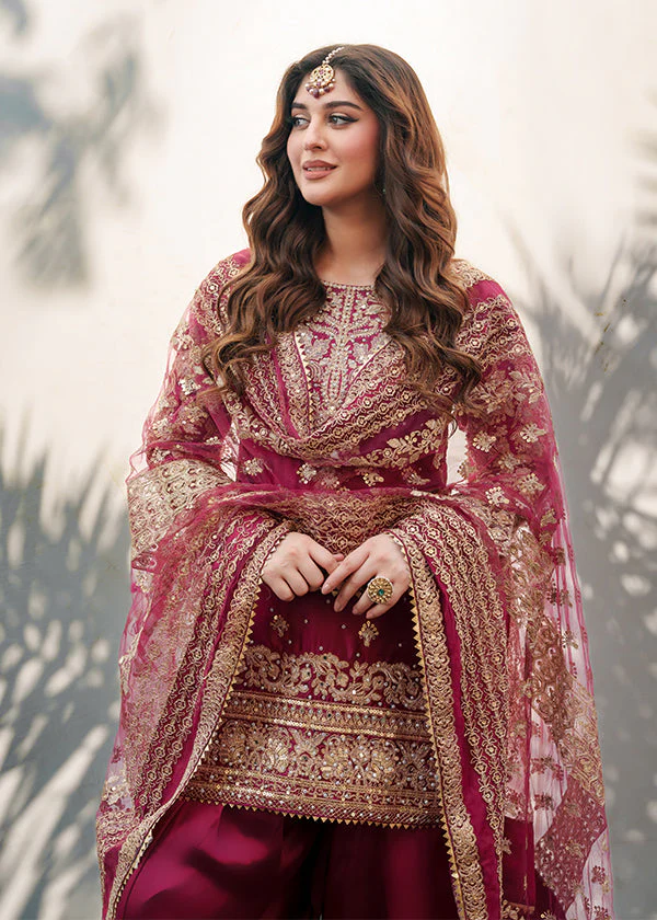 Magenta Embroidered Wedding Suit for Women Ireland - Image 5