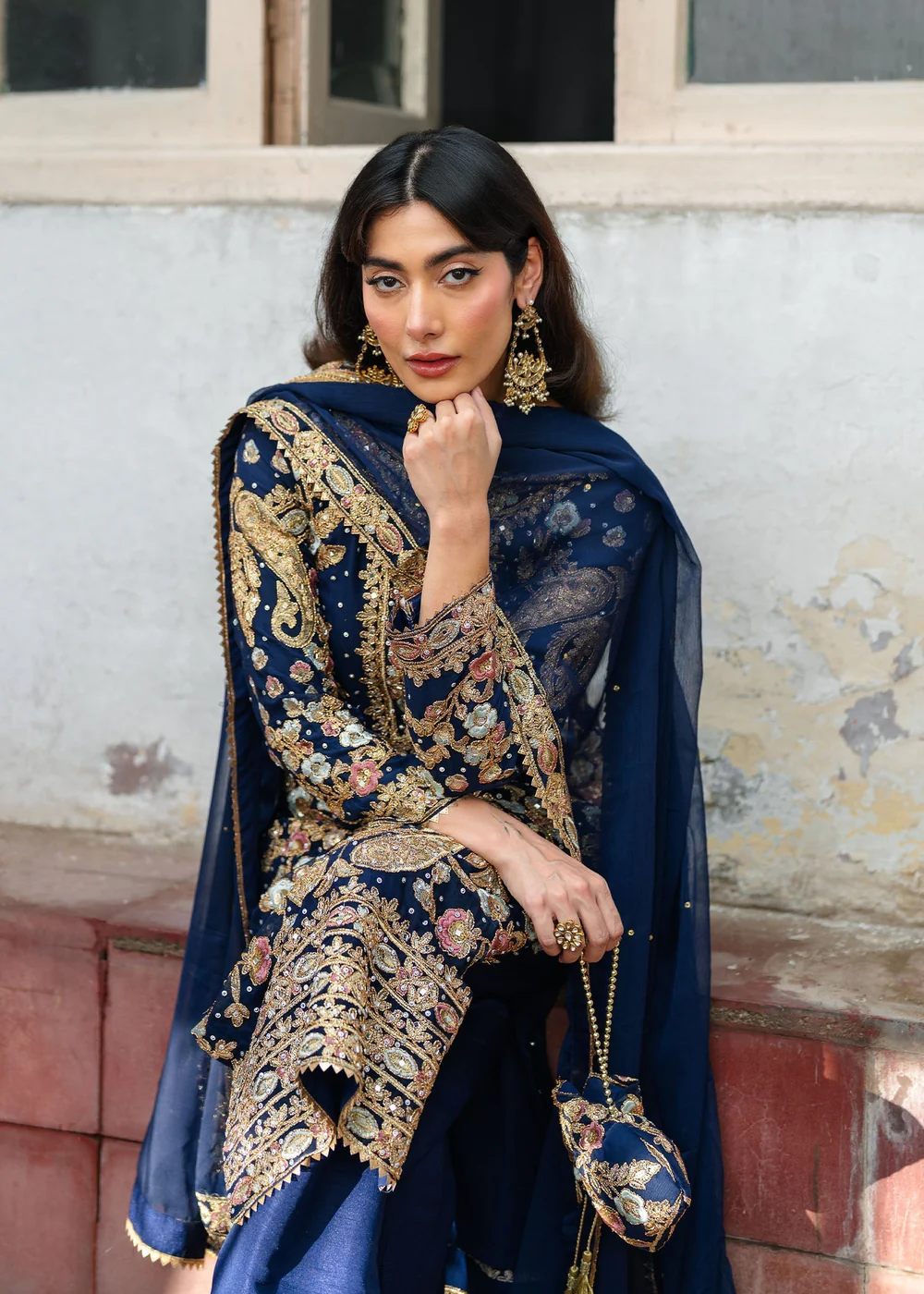 Royal Blue Chiffon Pakistani Wedding Suit Ireland - Image 6
