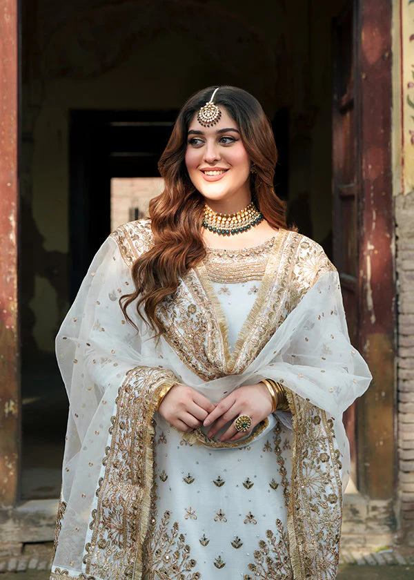 White Embroidered Chiffon Wedding Suit Ireland Women - Image 3
