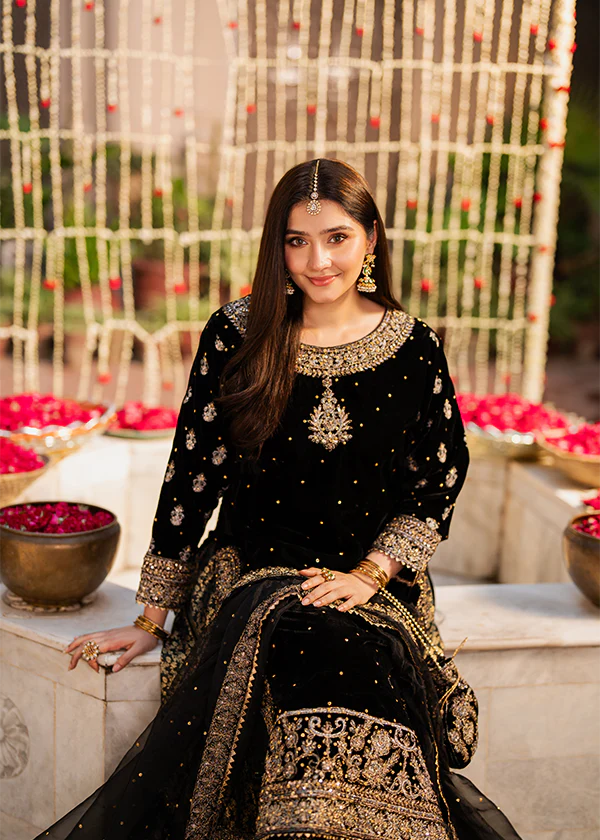 Black Velvet Lehenga Dress Ireland Wedding Party Outfit - Image 3