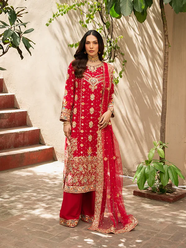 Red Chiffon Embroidered Wedding Suit Ireland Women