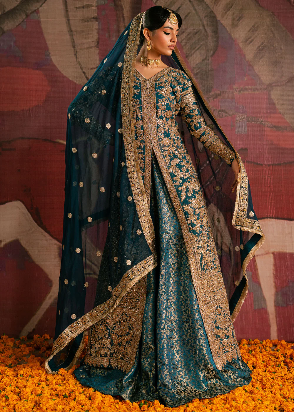 Teal Pakistani Chiffon Lehenga Dress in Ireland - Image 3