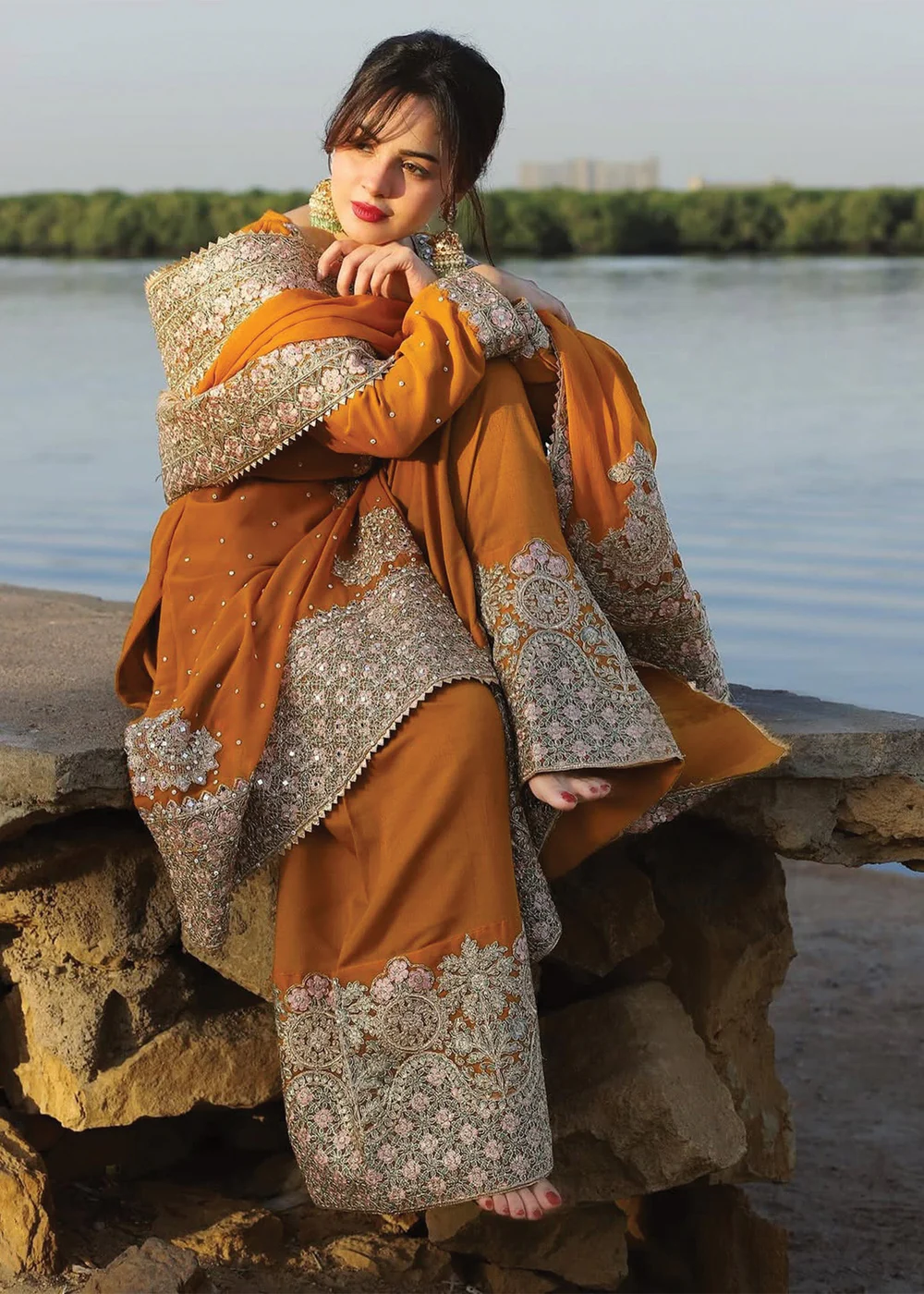 Orange Embroidered Chiffon Wedding Suit Ireland Women - Image 3