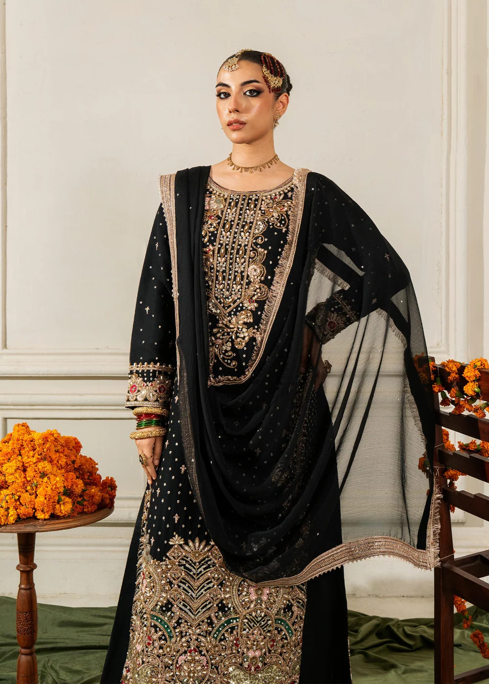Black Chiffon Long Kurta Party Wear Suit Ireland - Image 4
