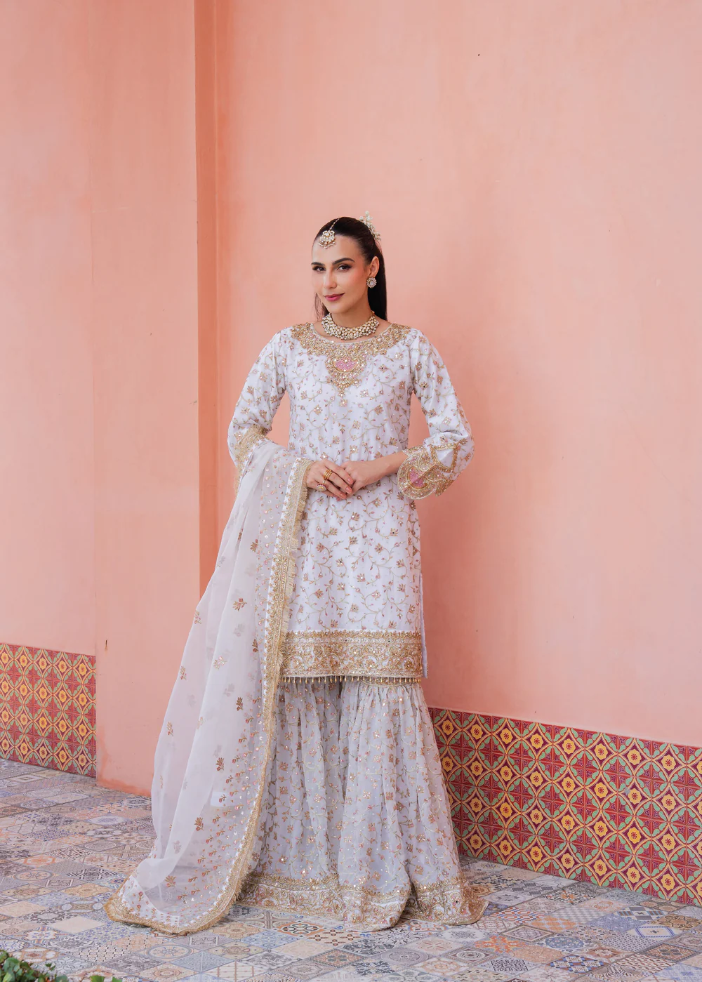White Gharara Wedding Dress Ireland Formal Party Wear - Image 6