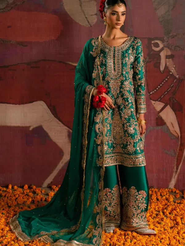 Bottle Green Embroidered Dress Ireland Festive Wear