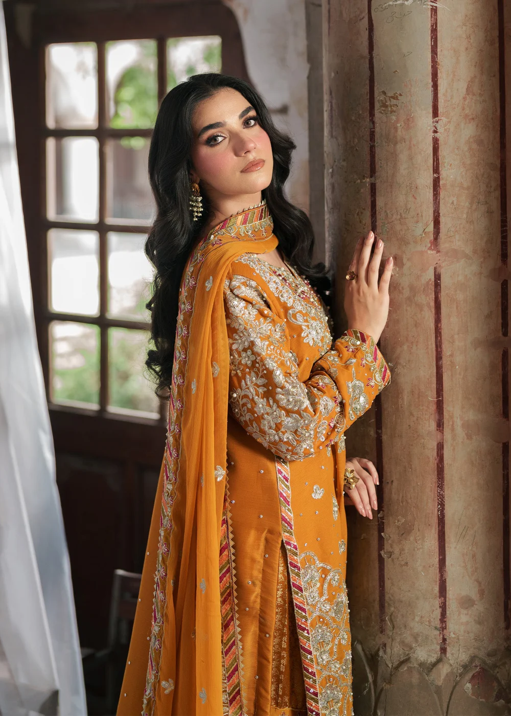 Mustard Chiffon Gharara Dress for Ireland Women - Image 2