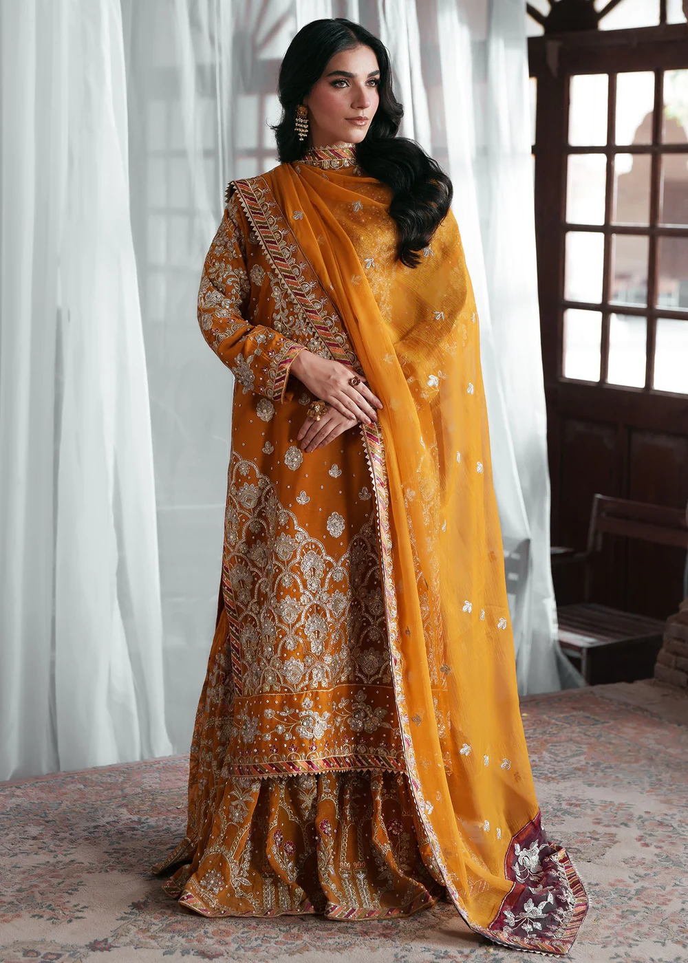 Mustard Chiffon Gharara Dress for Ireland Women - Image 4